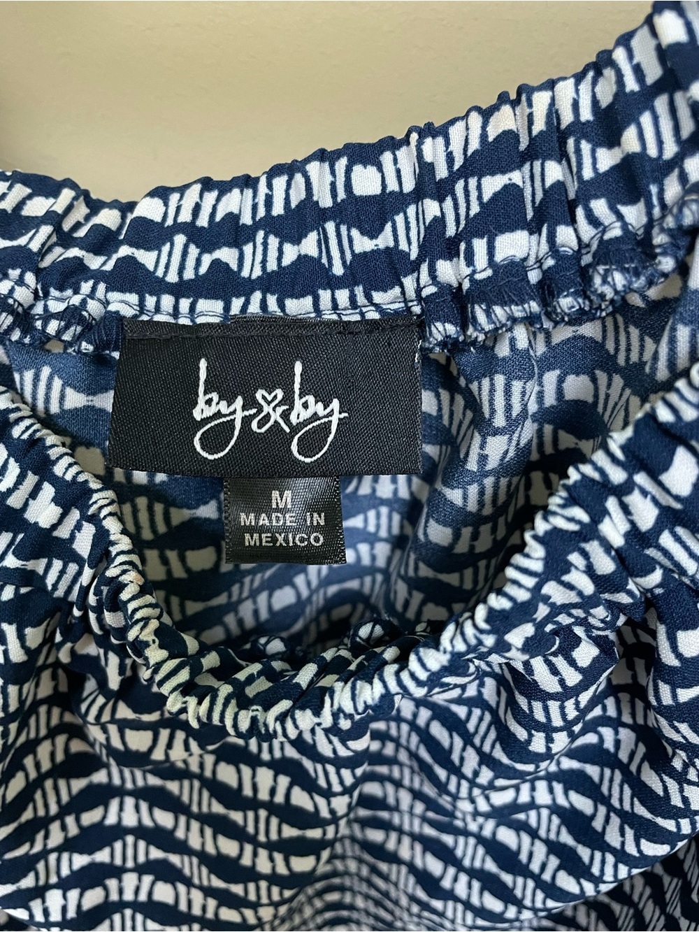 by & by Navy Off-Shoulder Tie-Shoulder Boho Top with Multicolor Border - Picture 2 of 5